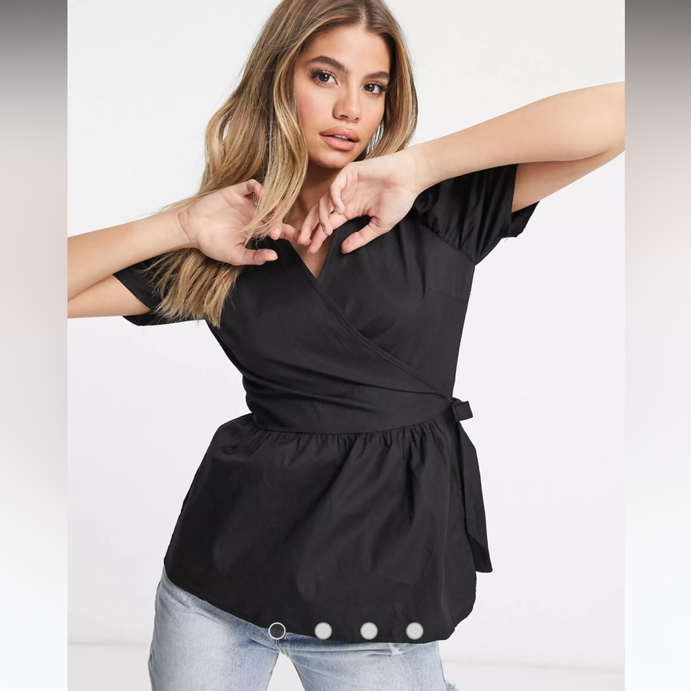 Missguided wrap top puff sleeves - black